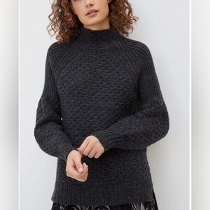 Anthropologie Mock Neck Textured Alpaca Blend Sweater Gray Small